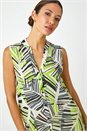 Lime Palm Print Notch Neck Button Tunic Top, Image 1 of 5