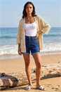 Natural  3/4 Sleeve Stitch Detail Cardigan, Image 2 of 4