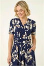 Navy  Floral Wrap Midi Dress, Image 3 of 6