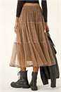 Mocha Pleated Velvet Overlay Skirt, Image 4 of 7