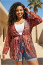 Red Curve Paisley Tie Front Kimono, Image 1 of 4