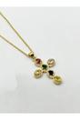 Gold Cross Pendant Necklace in Multi Colour Stones - Gift Boxed, Image 2 of 5