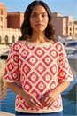 Pink Floral Crochet Knit Top, Image 1 of 4
