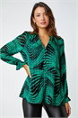 Green Metallic Print Chiffon Blouse, Image 1 of 5
