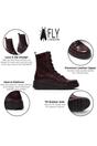 Wine Womens Leather Heel Combat Boots-TERY553, Image 3 of 5