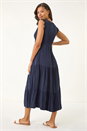 Navy Crinkle Tiered Frill Maxi Dress, Image 3 of 5