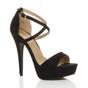 Black AJVANI Black High Heel Crossed Straps Platform Sandals, Image 1 of 6
