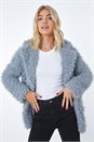 Grey Fluffy Textured Coat, Image 4 of 5