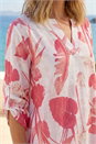 Coral Palm Print V-Neck Wrap Hem Tunic Top, Image 4 of 4