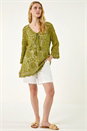 Khaki Crochet Tie Front Knit Tunic, Image 2 of 6