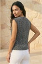 Black Textured Mock Button Top, Image 3 of 5