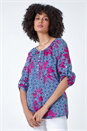 Denim Floral Tile Print Top, Image 4 of 5