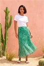 Green Dusk Leaf Print Ruffle Midi Skirt, Image 1 of 5