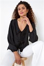 Black Tie Front Woven Top, Image 1 of 5