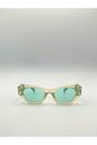 Green Angular Cat-Eye Sunglasses in Brown with Green Arms, Image 1 of 3