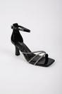 Black Pearl Patent Rhinestone Strap Square Sandals, Image 2 of 5