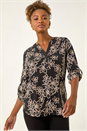 Beige Floral Puff Print Stretch Top, Image 4 of 5