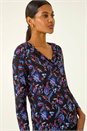 Blue Floral V-Neck Stretch Top, Image 1 of 5