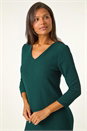 Teal Textured V-Neck Stretch A-Line Dress, Image 4 of 5