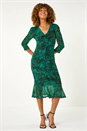 Green Printed Mesh Midi Dress, Image 2 of 5
