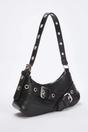 Black Baguette Shoulder Bag With Belt-Buckle Hardware, Image 1 of 3