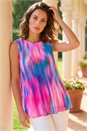 Turquoise Petite Abstract Pleated Vest Top, Image 1 of 4
