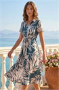 Black Petite Leaf Print Tie Midi Dress , Image 1 of 4