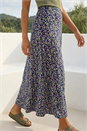 Navy  Leaf Print Stretch Midi Skirt, Image 2 of 4