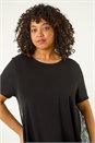 Black Curve Print Mesh Trim T-Shirt, Image 4 of 5