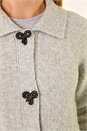 Grey Bow Buttoned Collared Cardigan, Image 5 of 5