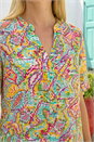 Blue Abstract Print Button Detail Top, Image 4 of 4