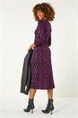 Magenta Geometric Print Twist Front Midi Dress, Image 3 of 5