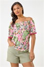 CORAL Floral Printed Bardot Top, Image 4 of 5