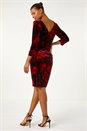 Red Velvet Rose Print Side Twist Shift Dress, Image 1 of 5