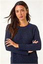 Midnight Blue Nep Fabric Curved Hem Jumper, Image 1 of 5