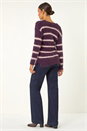 Plum Stripe Fluffy Knit Jumper, Image 3 of 5