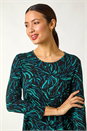 Teal Linear Print Chiffon Hem Stretch Top, Image 4 of 5