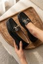 Black Chloe Womens Patent Horsebit Platform Loafers, Image 6 of 8