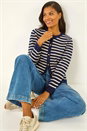 Navy Soft Stripe Button Knit Cardigan, Image 1 of 5