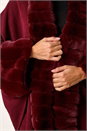 Wine Faux Fur Trim Knitted Poncho, Image 5 of 5