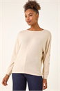 Beige Buttoned Stretch Jersey Top, Image 4 of 5