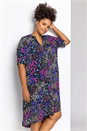 Blue Curve Patchwork Floral Tunic Dress, Image 4 of 4