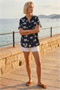 Black Floral Pleat Front Relaxed Overshirt, Image 3 of 4