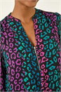 Teal Animal Print Zip Front Top, Image 5 of 5