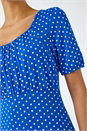 Royal Blue Polka Dot Print Stretch Dress, Image 5 of 5