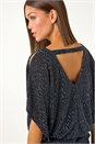 Midnight Blue Glitter Animal Print Banded Hem Stretch Top, Image 4 of 5