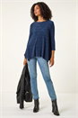 Blue Printed Plisse Hanky Hem Tunic Stretch Top, Image 1 of 5