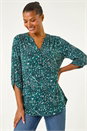 Teal Abstract Linear Print Shirt, Image 1 of 5