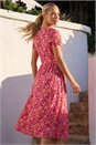 ORANGE Petite Abstract Print Gathered Midi Dress, Image 2 of 4