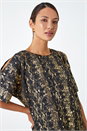 Black Metallic Print Cold Shoulder Stretch Top, Image 4 of 5